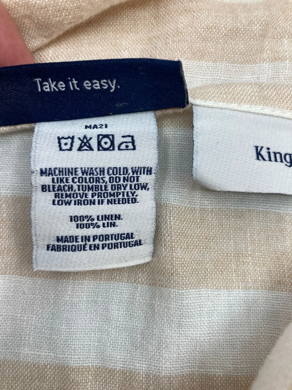 Brooklinen Striped Cream and Tan Bedding 3 Piece King Linen Set